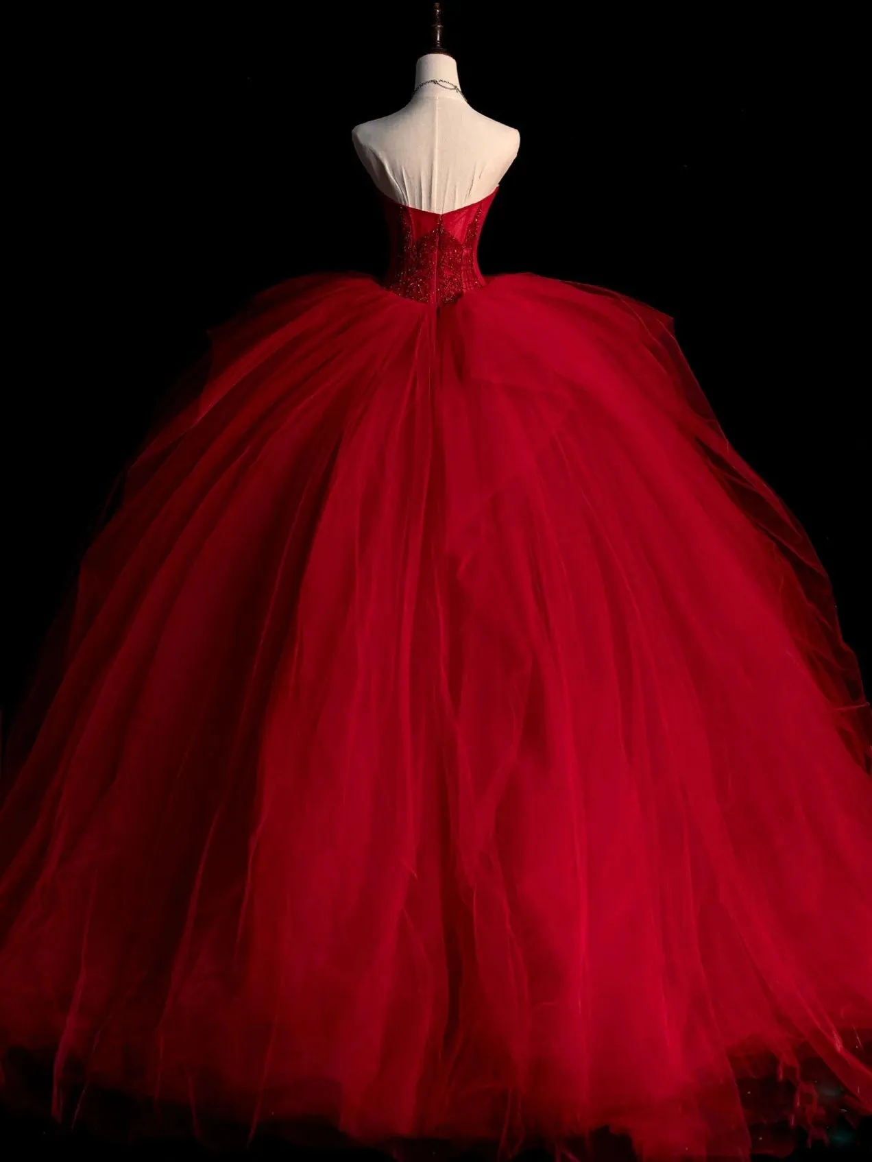 Burgundy tulle long prom gown burgundy long evening dress
