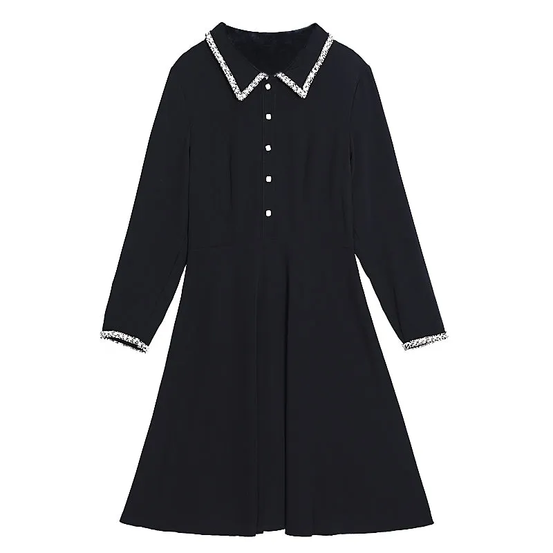 Chic Women's Long Sleeve Dress in Classic Black