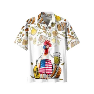 Chicken Drinking Beer Happy Beer Day Hawaiian Short Sleeve Shirt