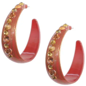 Coral Bedazzled Rhinestone Hoop Earrings