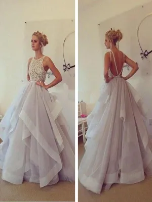 Custom Made Backless Sleeveless Ivory Long Prom Dresses, Formal Dresses