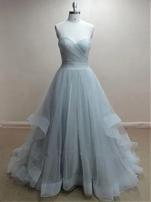 Custom Made Sweetheart Neck Floor Length Prom Dress, Grey Prom Gown, Formal Dress