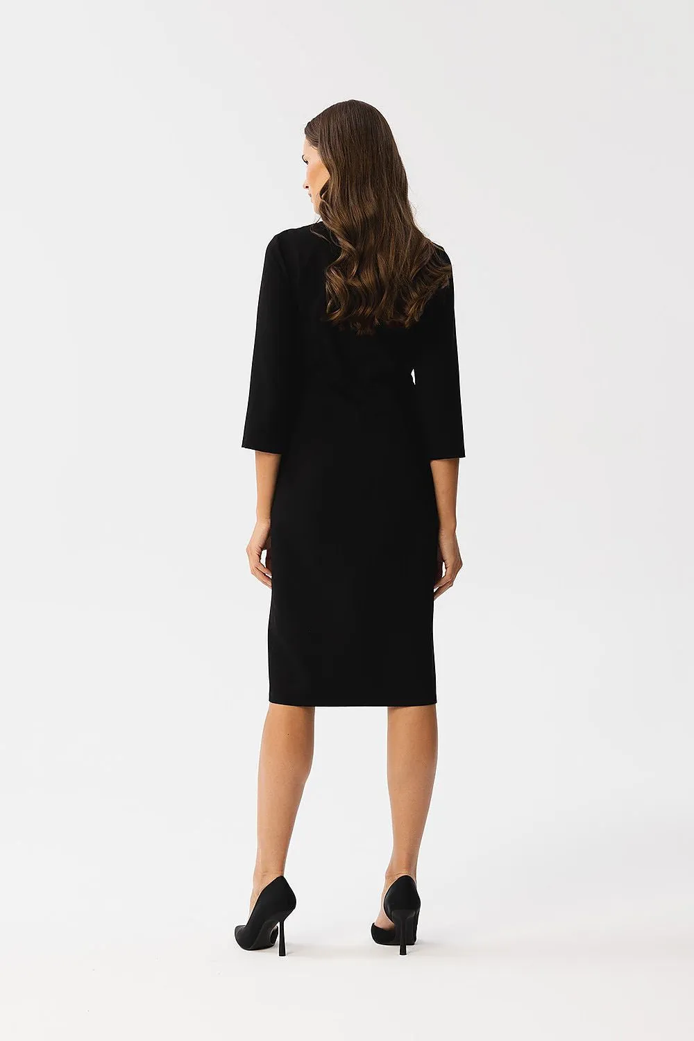Day dress Polyester Business Classic Tailored 3/4 Sleeve Slit Knee-Length Dress