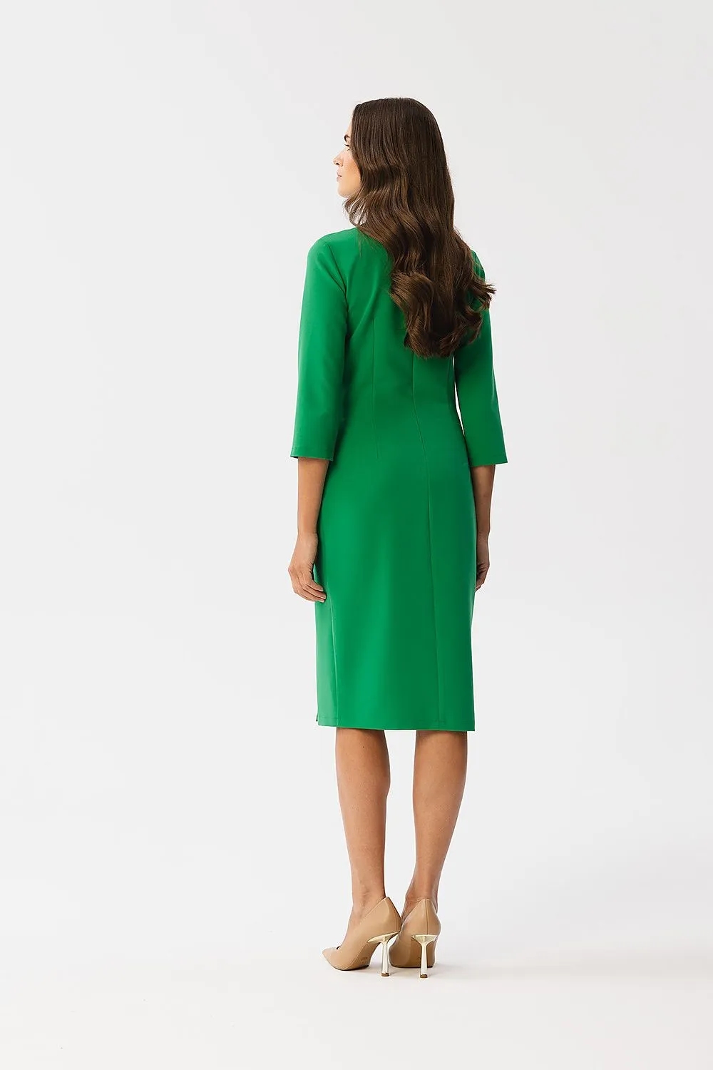 Day dress Polyester Business Classic Tailored 3/4 Sleeve Slit Knee-Length Dress