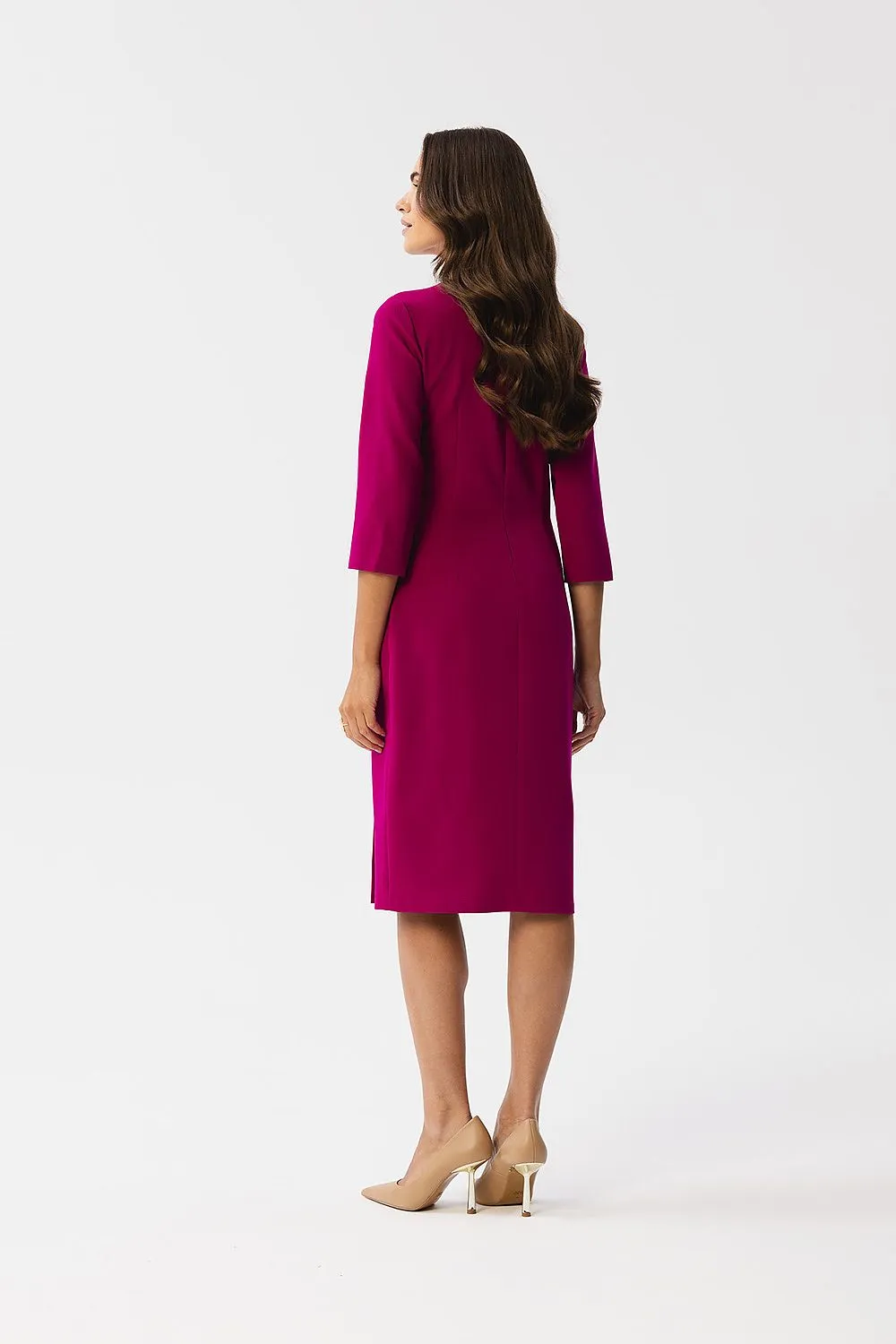 Day dress Polyester Business Classic Tailored 3/4 Sleeve Slit Knee-Length Dress