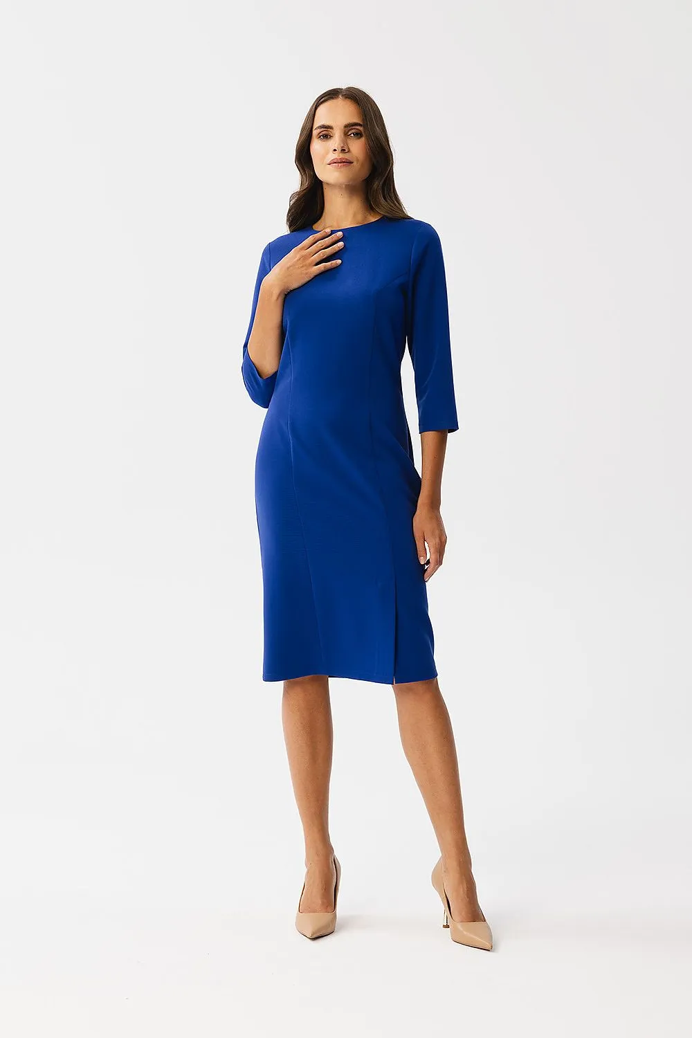 Day dress Polyester Business Classic Tailored 3/4 Sleeve Slit Knee-Length Dress