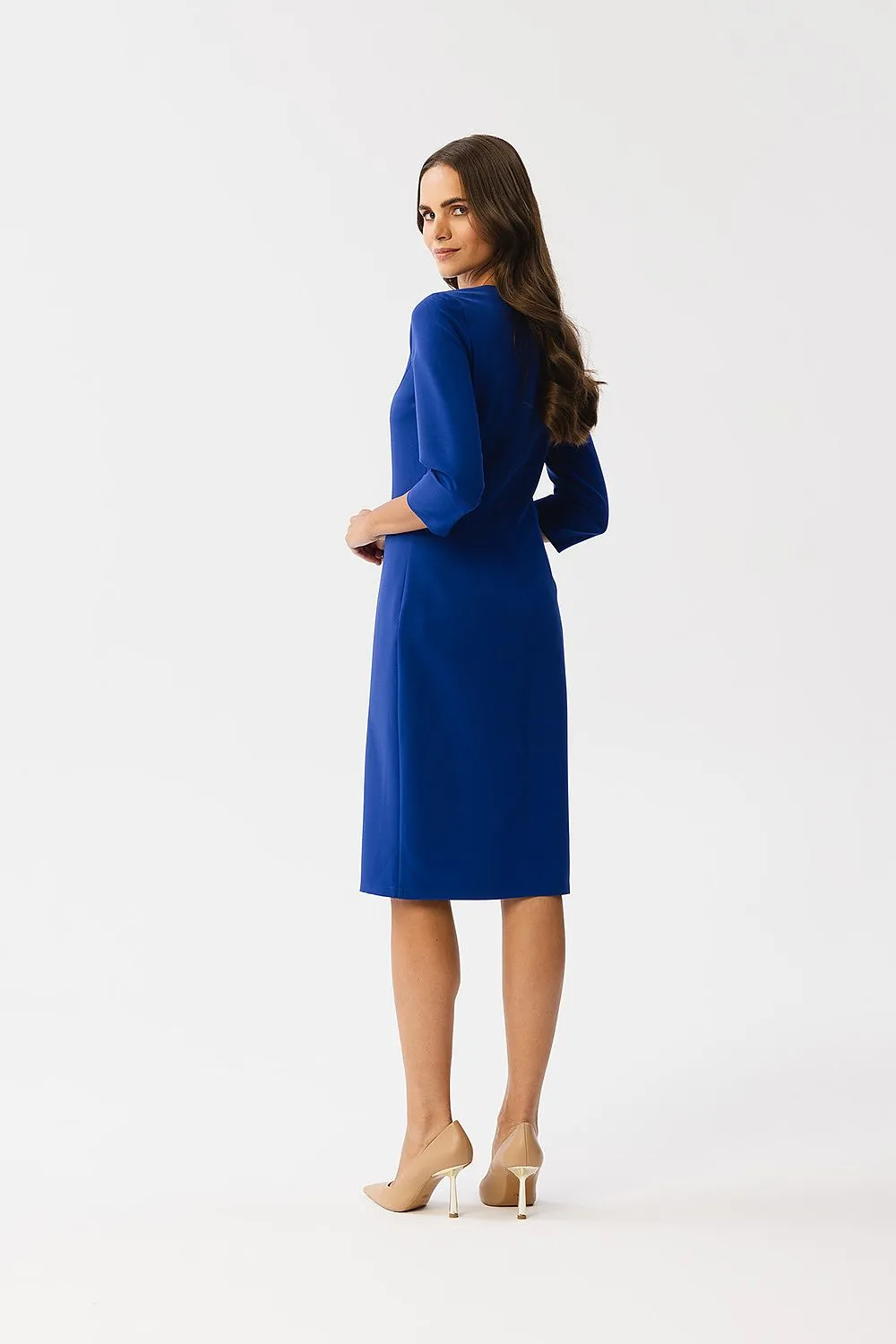 Day dress Polyester Business Classic Tailored 3/4 Sleeve Slit Knee-Length Dress