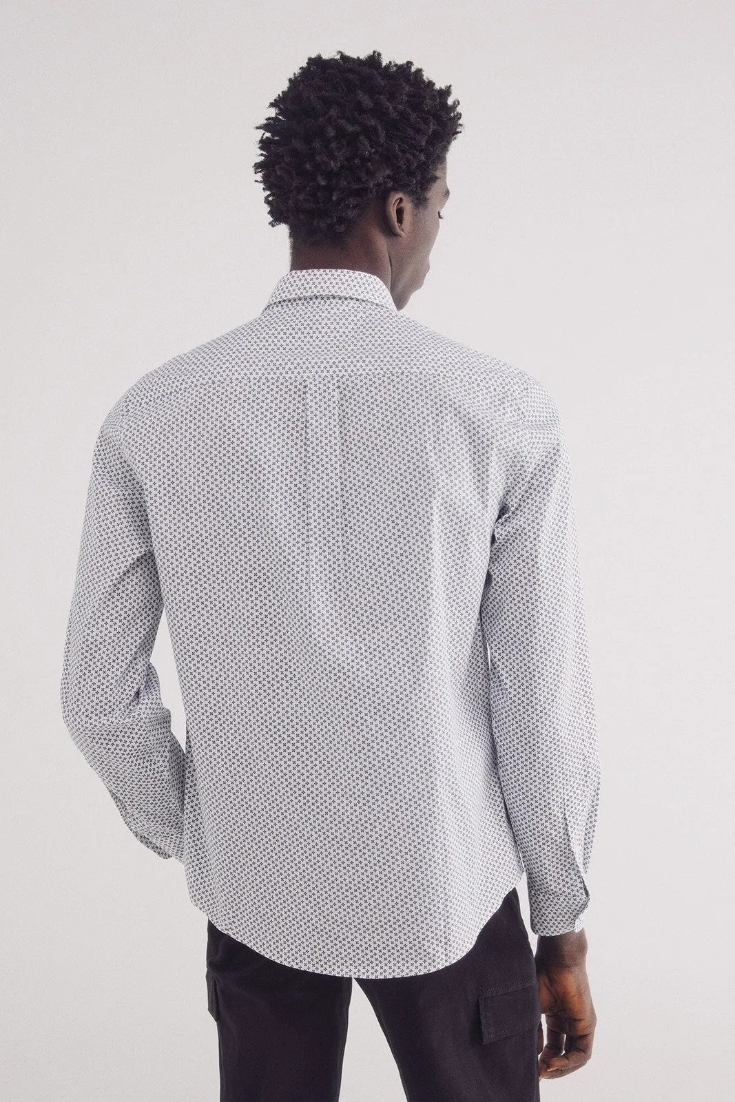 Easy care micro print poplin shirt - White