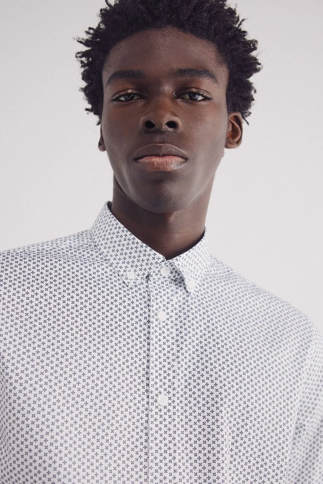 Easy care micro print poplin shirt - White