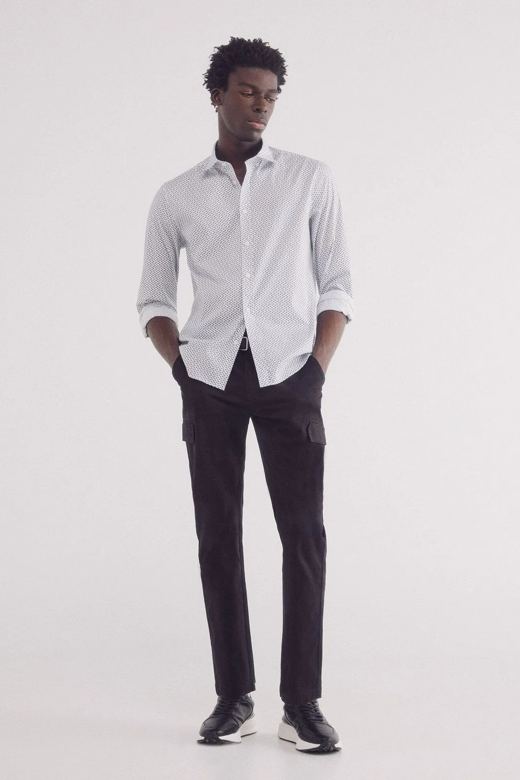 Easy care micro print poplin shirt - White