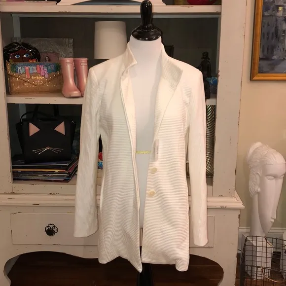 Ecru Textured Funnel Neck Jacket Winter White SZ S NWT