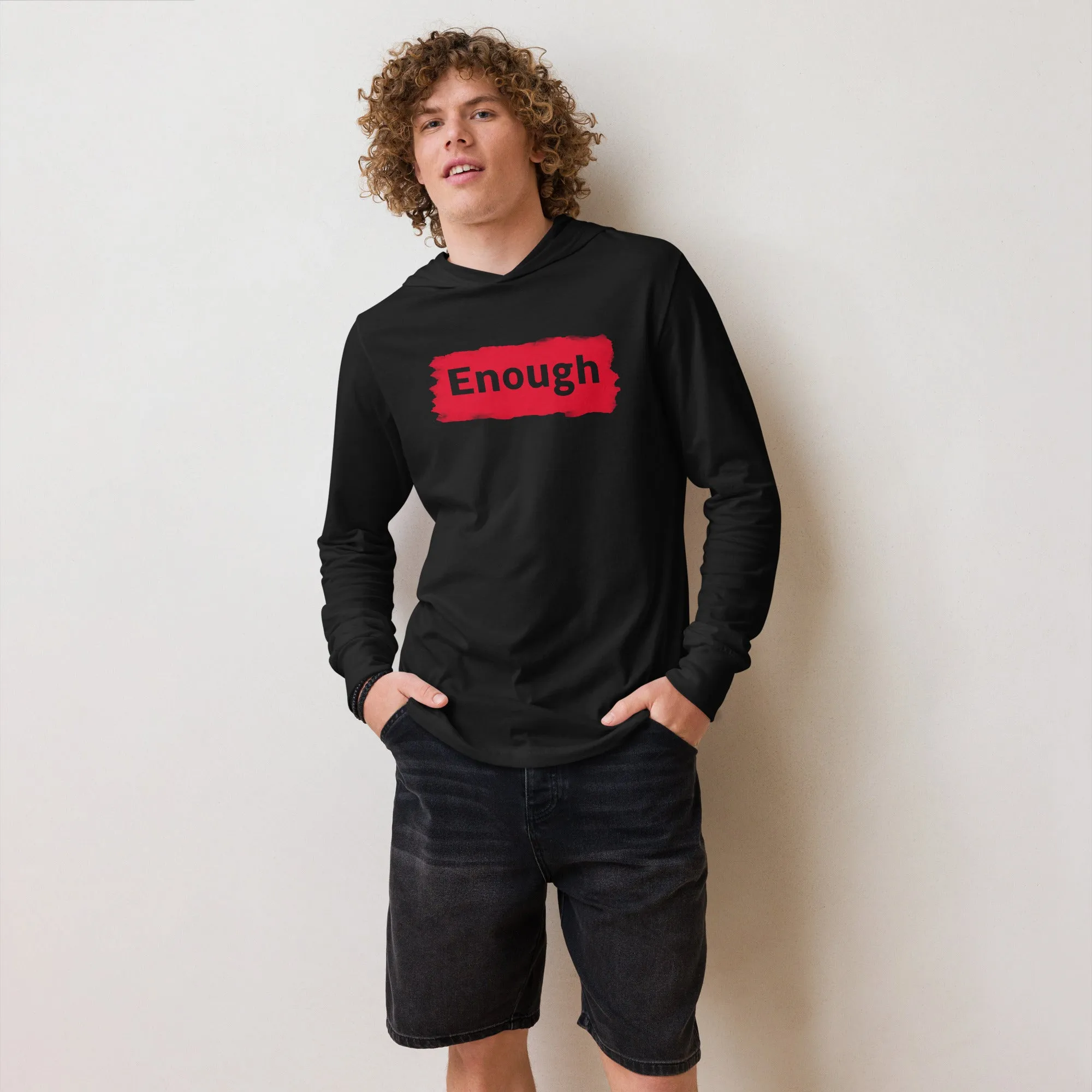 EDGY ENOUGH Positive Mental Health Self-Love Hooded Long-Sleeve Tee