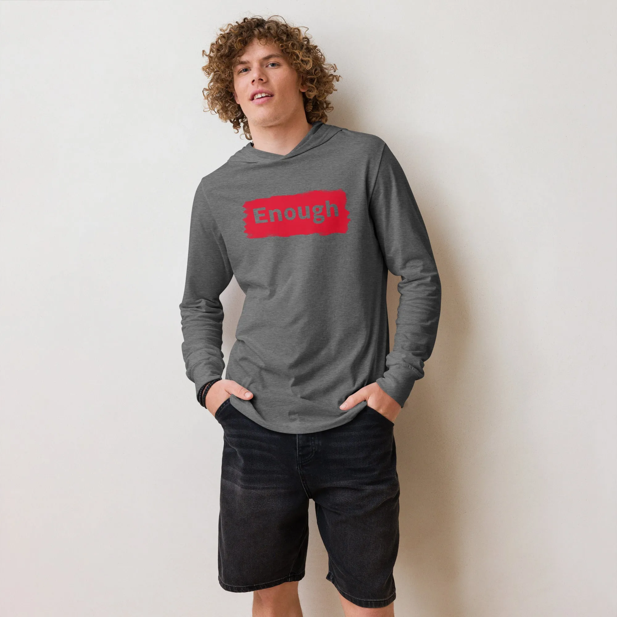 EDGY ENOUGH Positive Mental Health Self-Love Hooded Long-Sleeve Tee