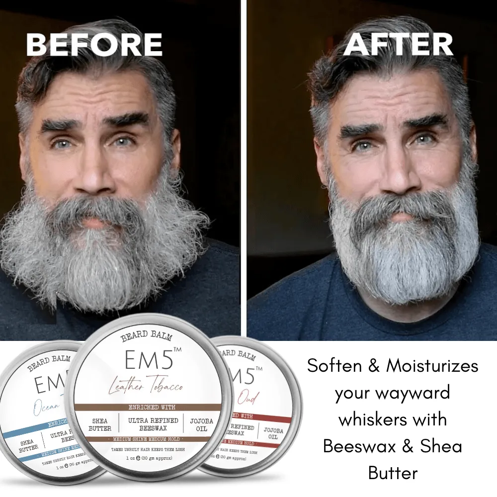 EM5™ Natural Organic Beard Balm | EM5's Natural Organic Beard Balm | Medium Hold - Shine | BeesWax, Shea Butter, Jojoba Oil, Essential Oils (Combo of 3)