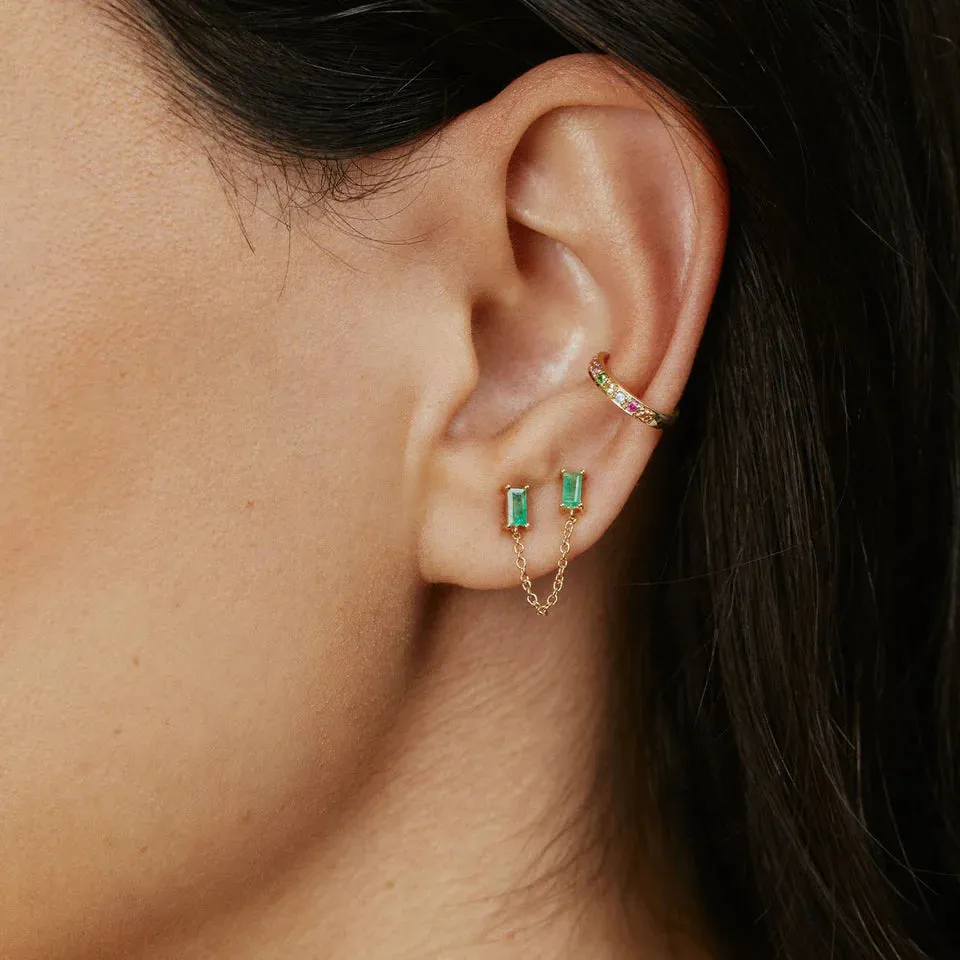 Emerald Baguette Chain Studs