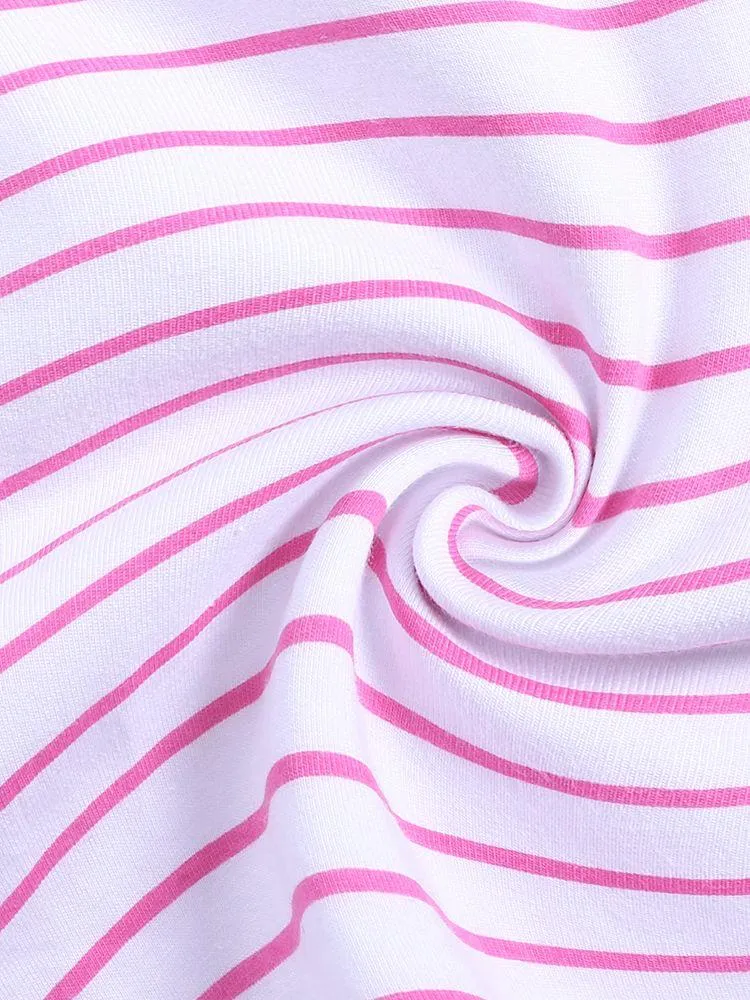 Fantastic Flamingos - Girls Short Sleeve Striped Pink & White Dress