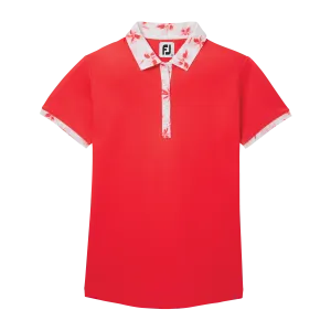 FootJoy Women's Floral Trim Short Sleeve Shirt - Red