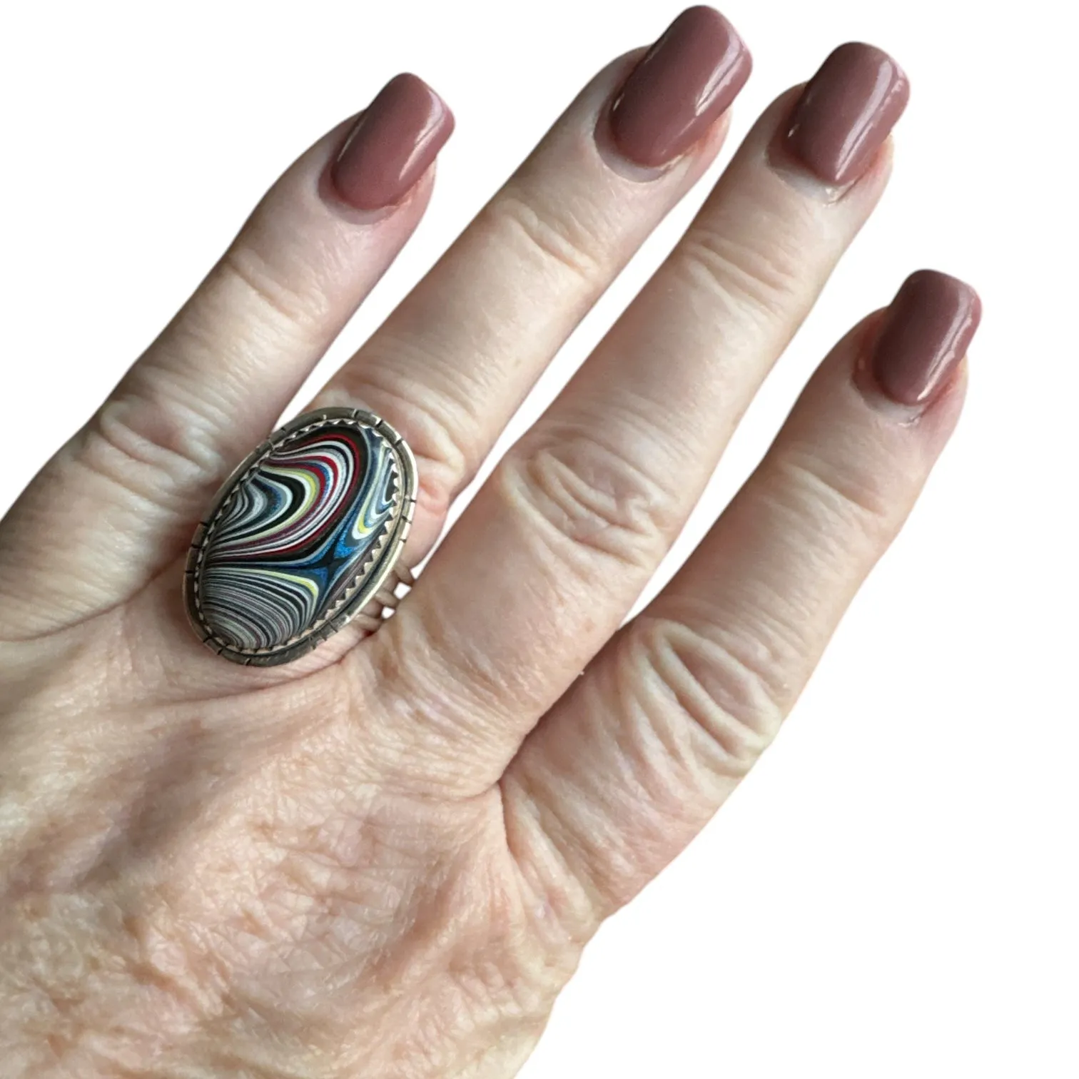 Fordite Solid 925 Sterling Silver Ring 7