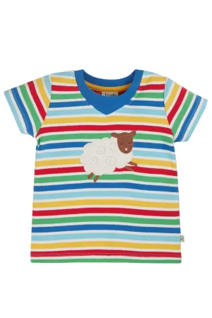 Frugi Easy On Tee - Cobalt Rainbow Stripe Sheep