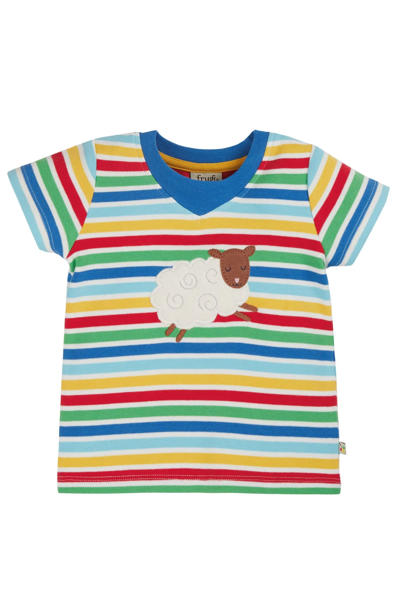 Frugi Easy On Tee - Cobalt Rainbow Stripe Sheep