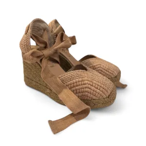 Gaimo Abilo Woven Espadrille Wedge Shoes With Ribbon Ankle Ties