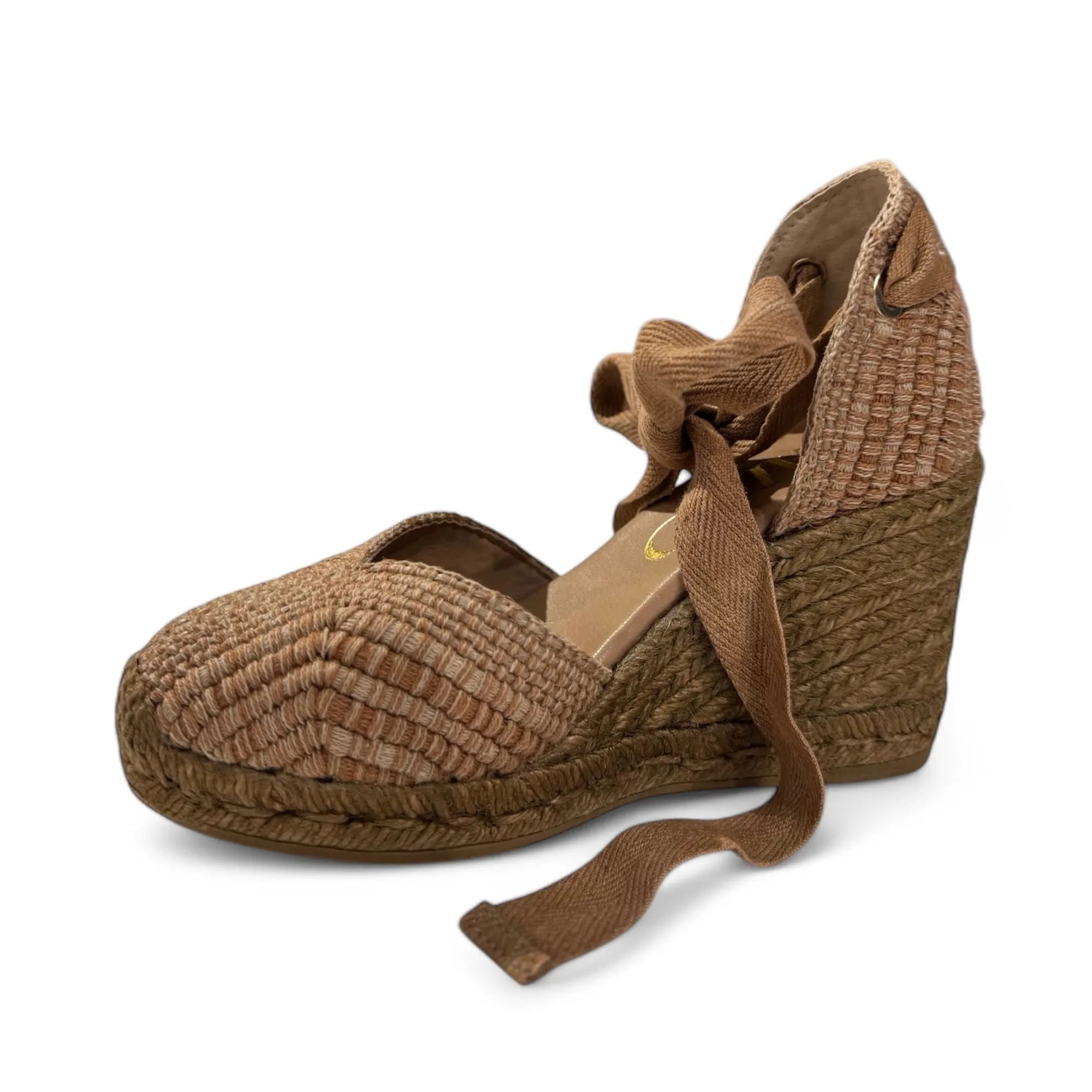Gaimo Abilo Woven Espadrille Wedge Shoes With Ribbon Ankle Ties