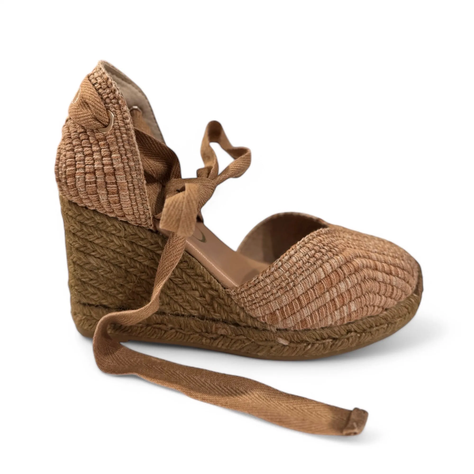 Gaimo Abilo Woven Espadrille Wedge Shoes With Ribbon Ankle Ties