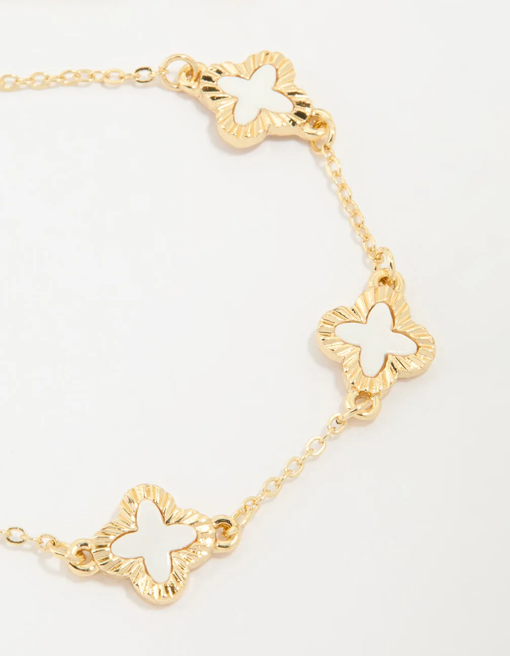 Gold Textured Cream Flower Outline Bracelet