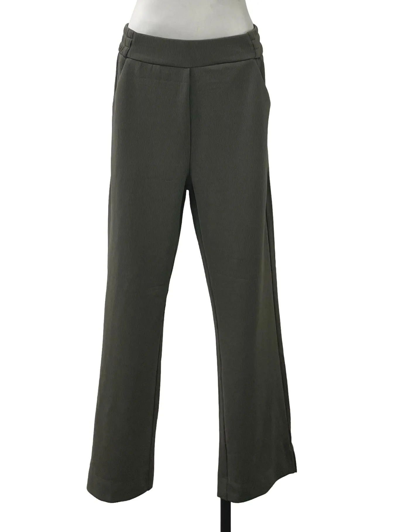 Green Textured Straight Pants