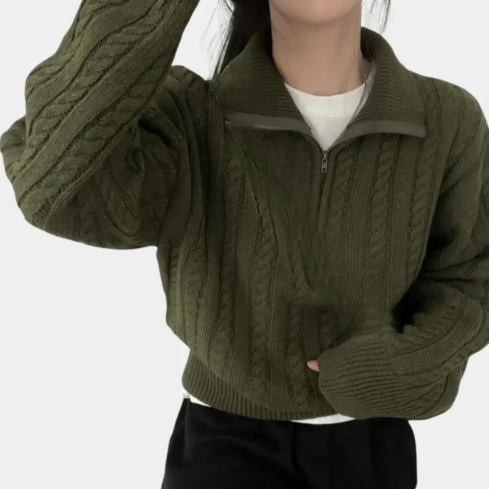 Hallie - Cable-Knit Half-Zip Sweater