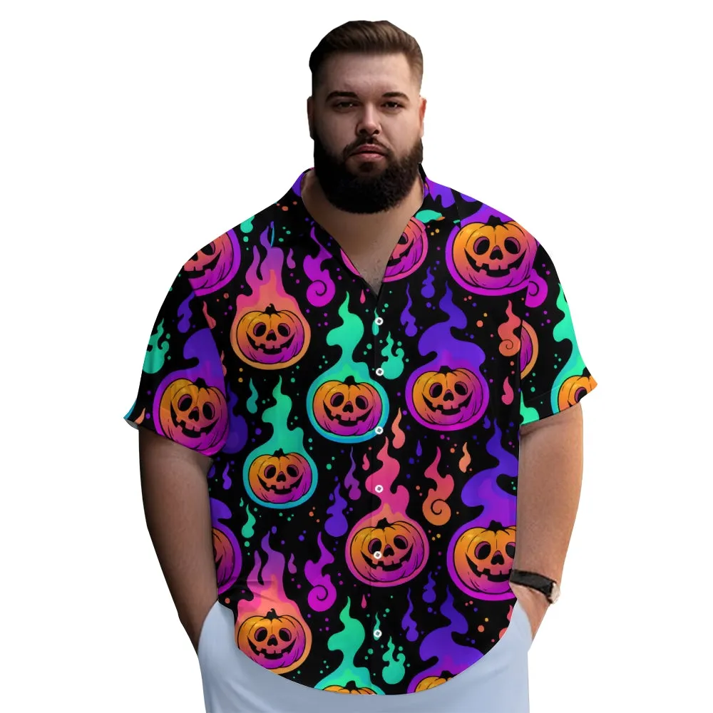 Halloween Pumpkin Flame 3D Digital Print Short Sleeve Shirt 2409000891