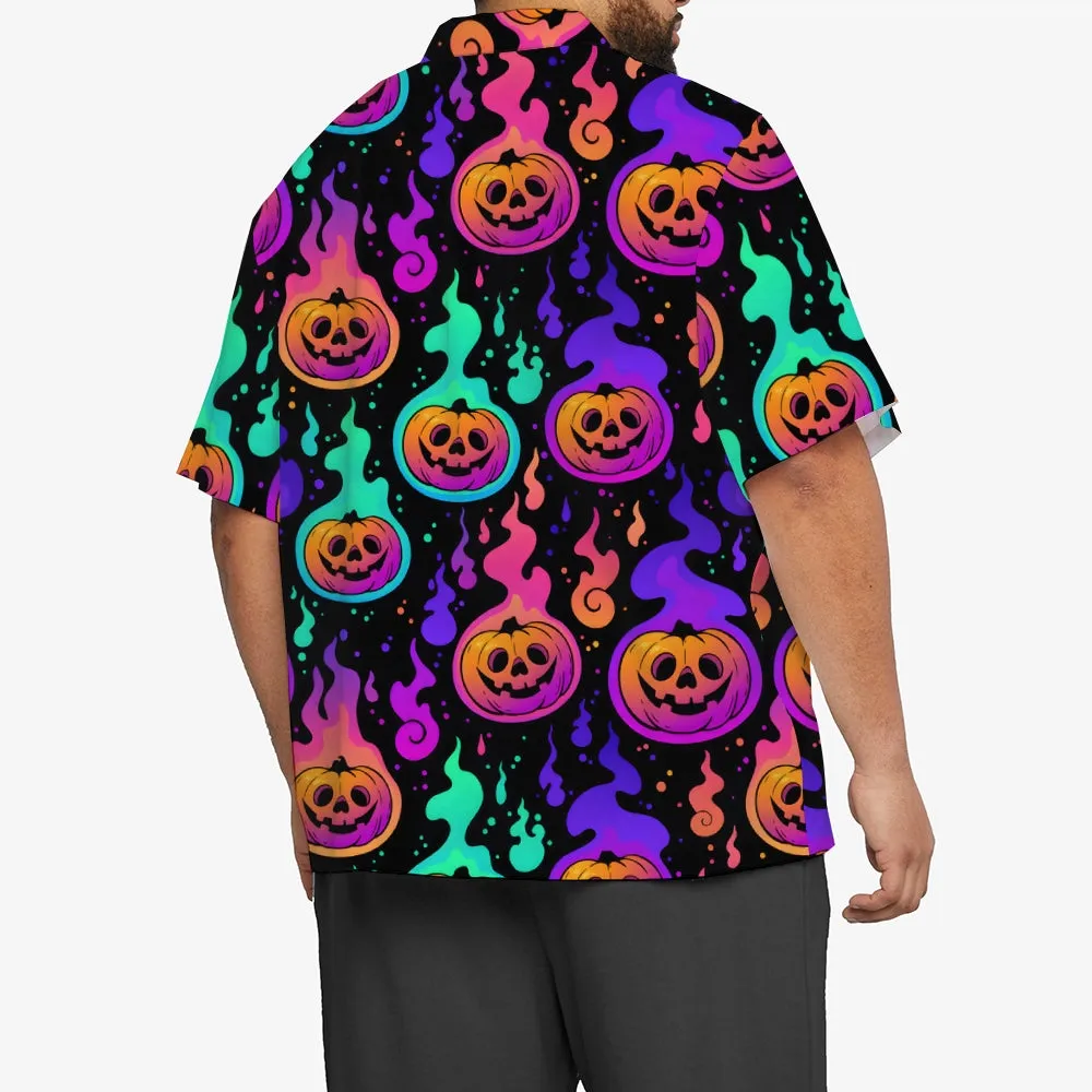 Halloween Pumpkin Flame 3D Digital Print Short Sleeve Shirt 2409000891
