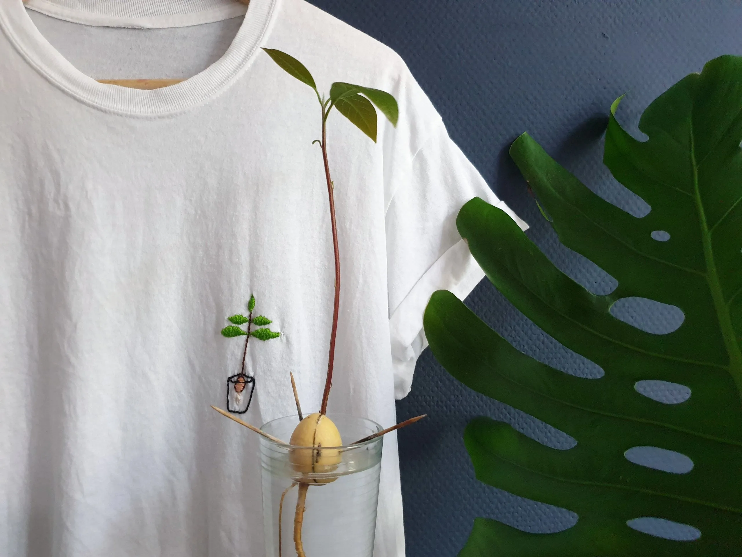 Hand Embroidered Avocado Plant Shirt