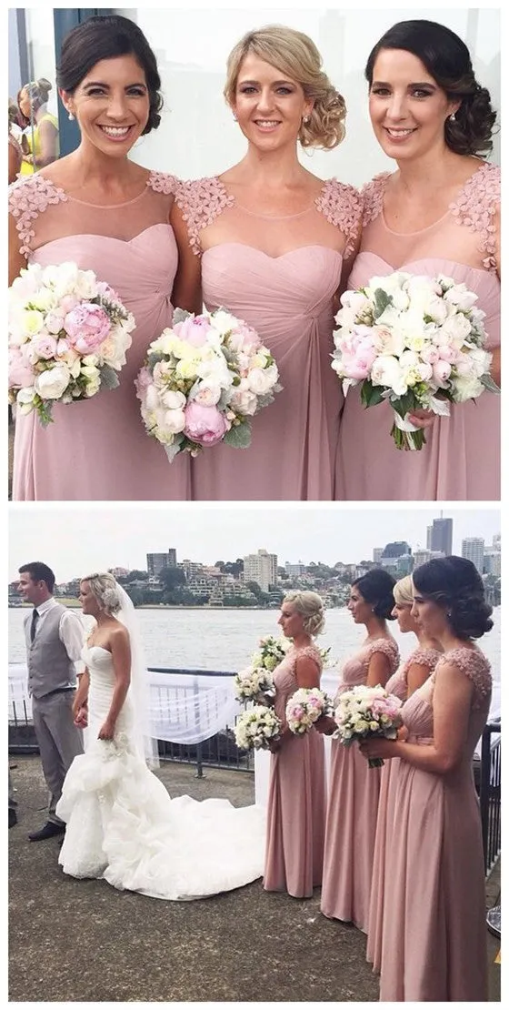 Hand Made Flowers Long Scoop Neck Bridesmaid Dresses for Wedding, BG51357