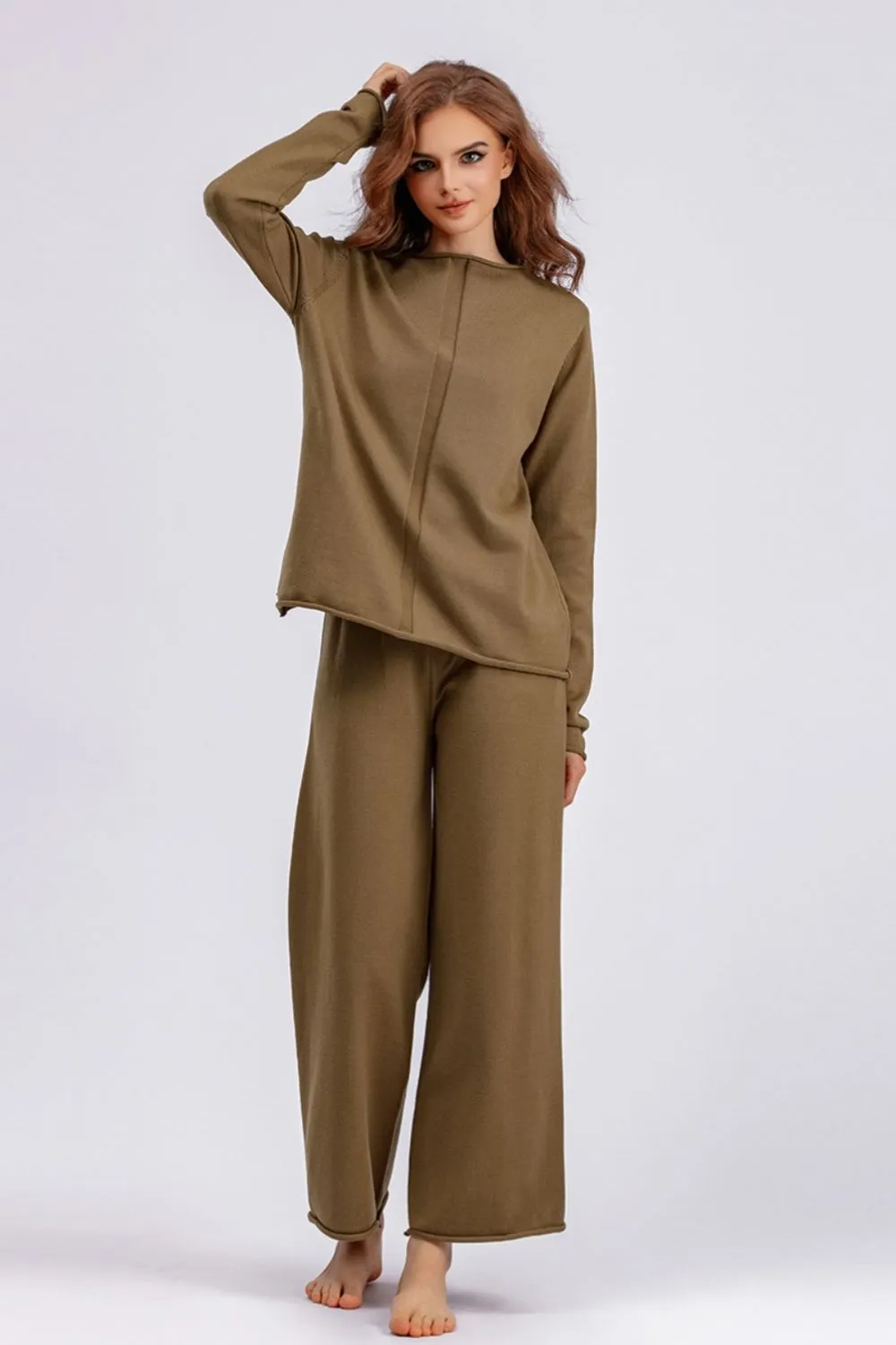 Hazel Blues® |  Basic Bae Rolled Round Neck Top and Pants Sweater Set