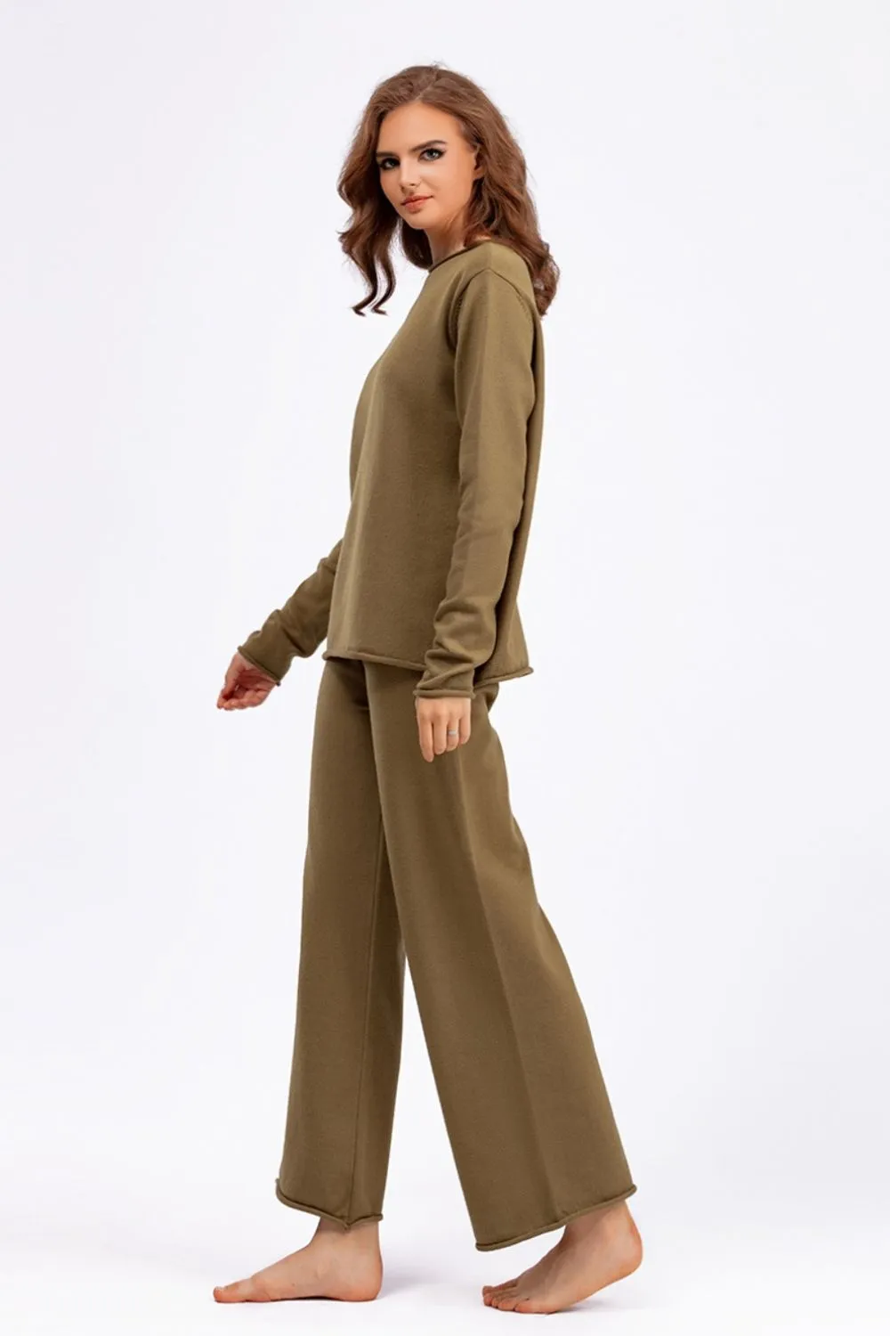 Hazel Blues® |  Basic Bae Rolled Round Neck Top and Pants Sweater Set