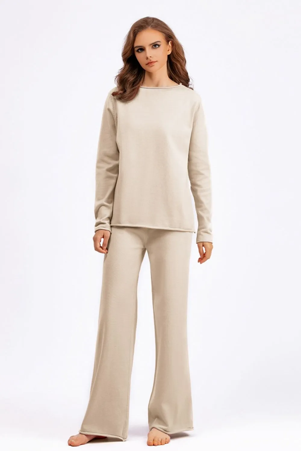 Hazel Blues® |  Basic Bae Rolled Round Neck Top and Pants Sweater Set