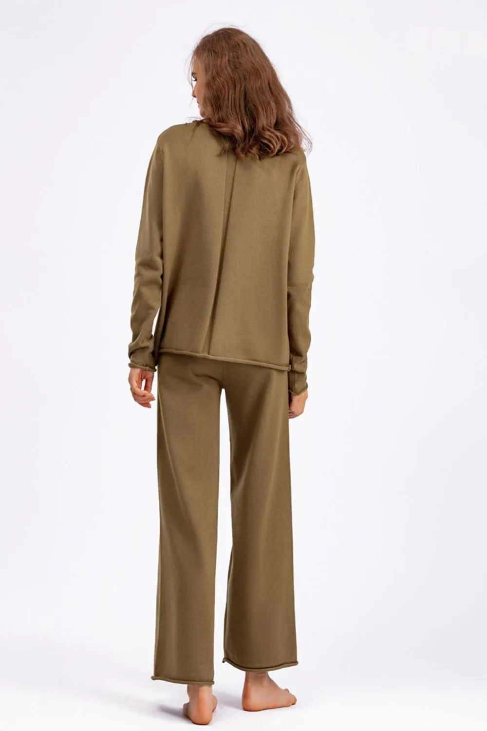 Hazel Blues® |  Basic Bae Rolled Round Neck Top and Pants Sweater Set