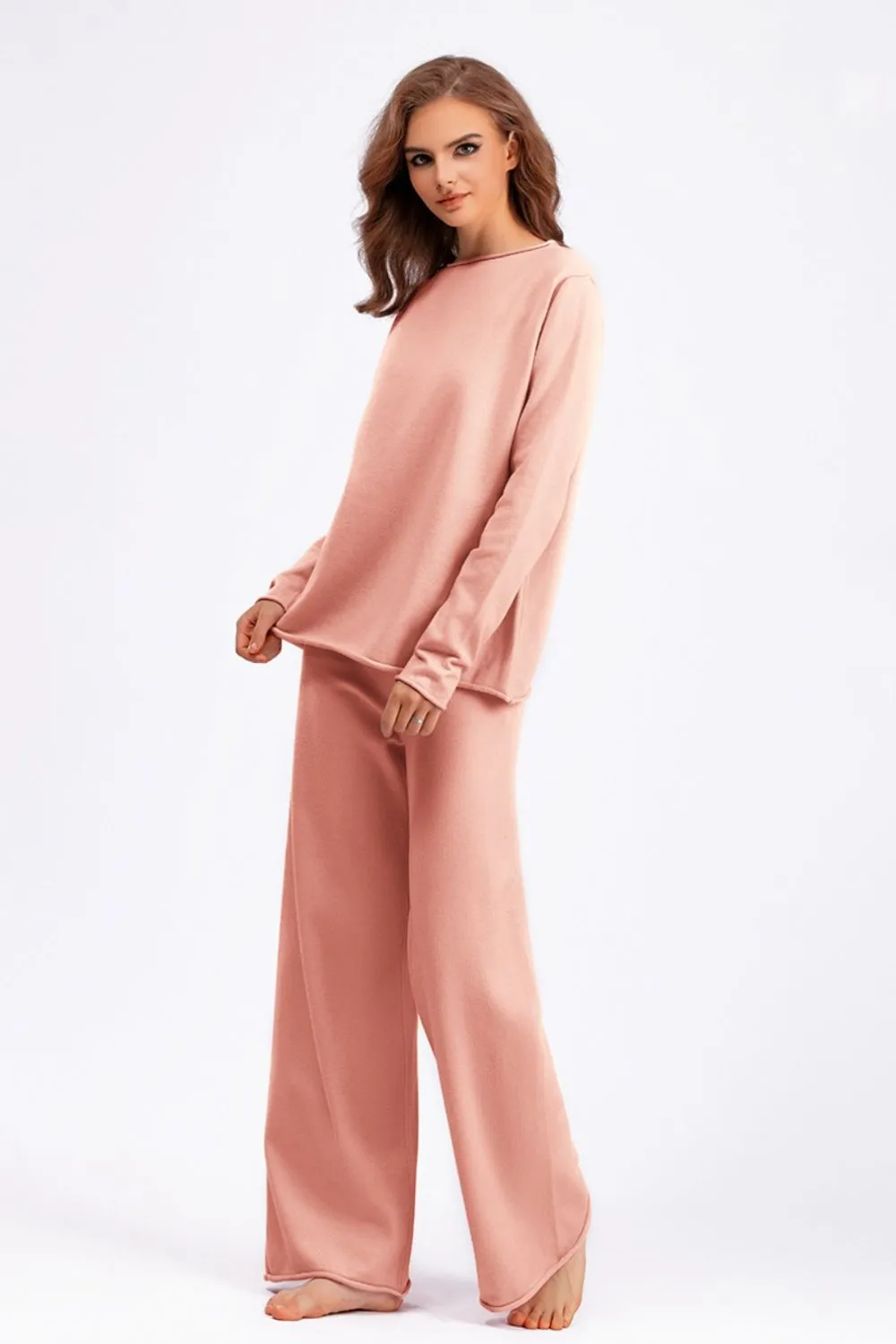 Hazel Blues® |  Basic Bae Rolled Round Neck Top and Pants Sweater Set