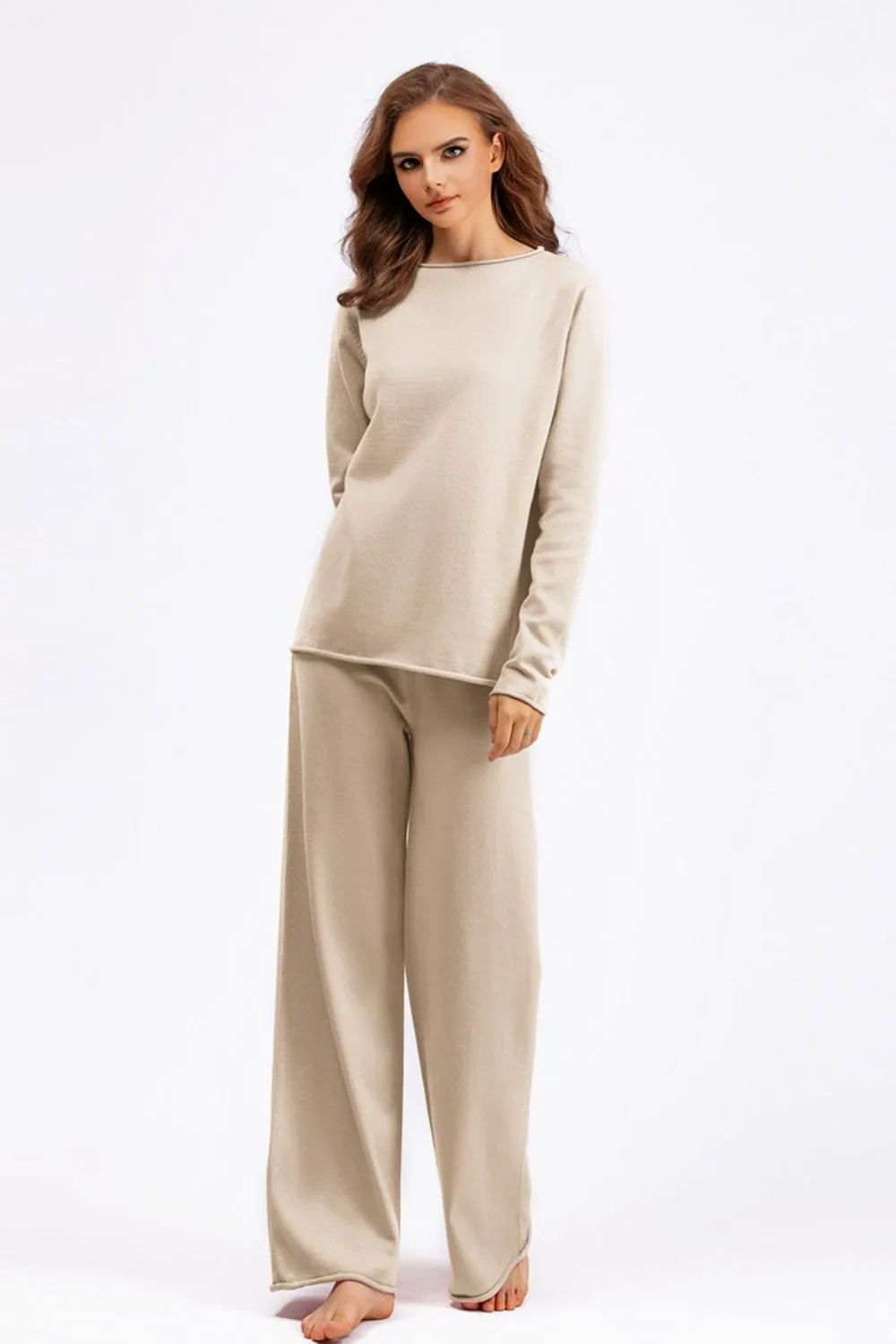 Hazel Blues® |  Basic Bae Rolled Round Neck Top and Pants Sweater Set