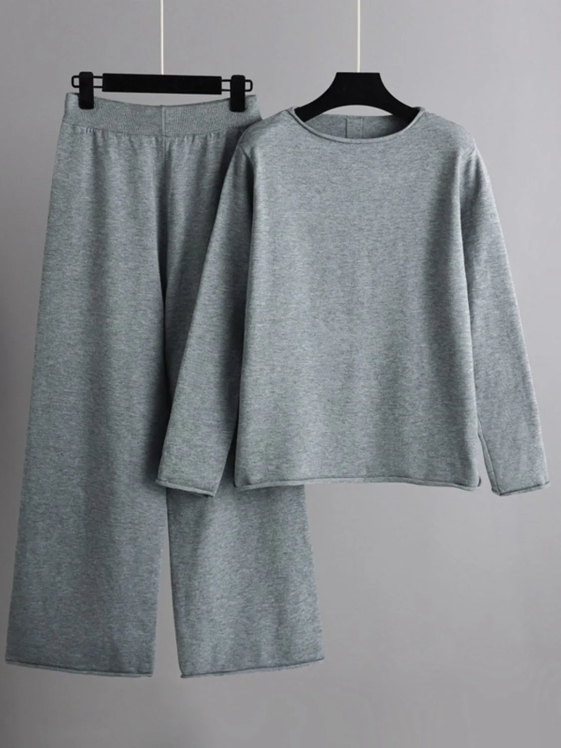 Hazel Blues® |  Basic Bae Rolled Round Neck Top and Pants Sweater Set