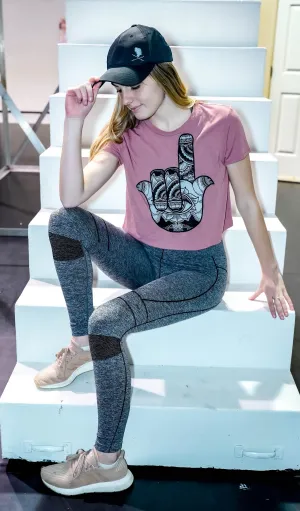 Heavy Metal Hamsa Crop Tee - Mauve
