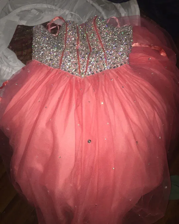 Hot Pink Quinceanera Dresses Beaded Sparkly Rhinestones Sweetheart Tulle Ball Gown Sweet 16 Dress vestidos de quinceañera