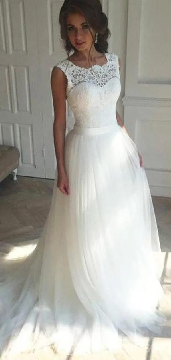 Illusion Lace A-line Cheap Wedding Dresses Online, Cheap Lace Bridal Dresses, WD440