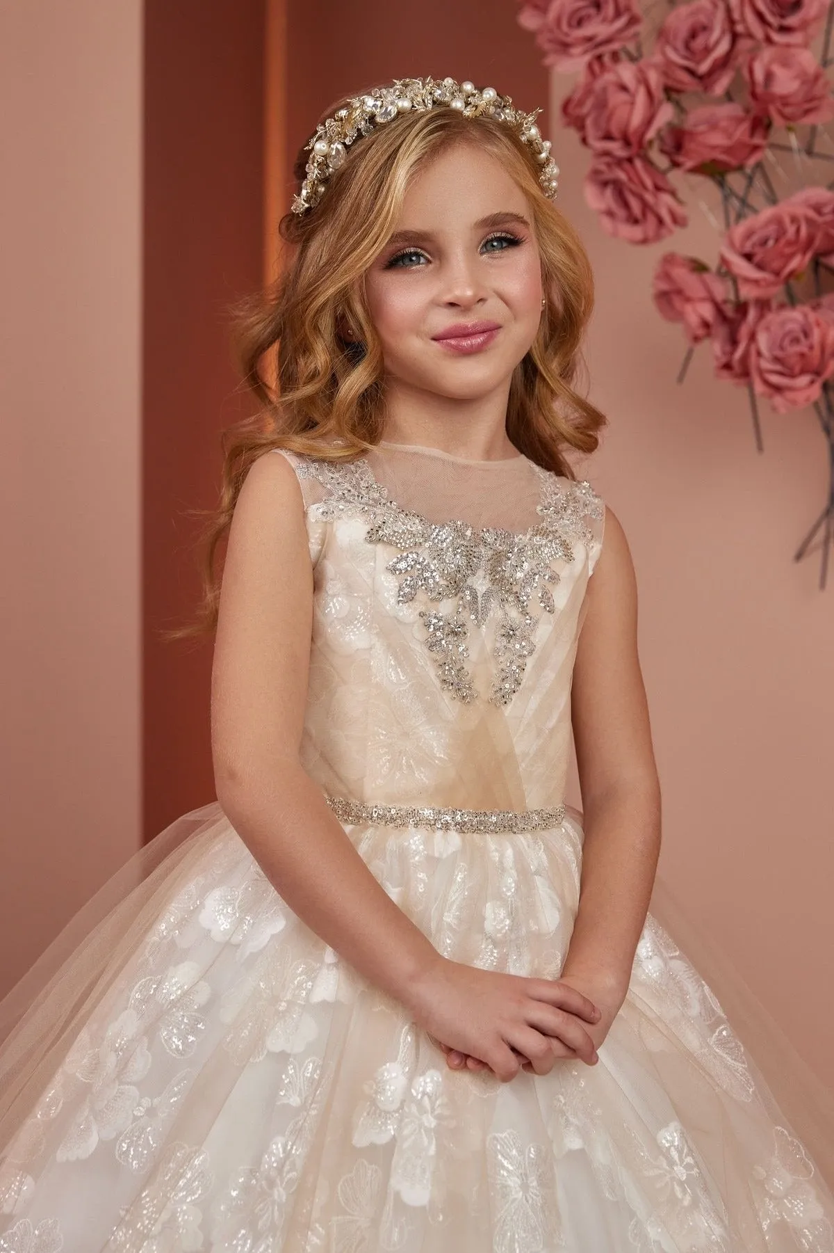 Ivory Lace Flower Girl Dress with Tulle Skirt