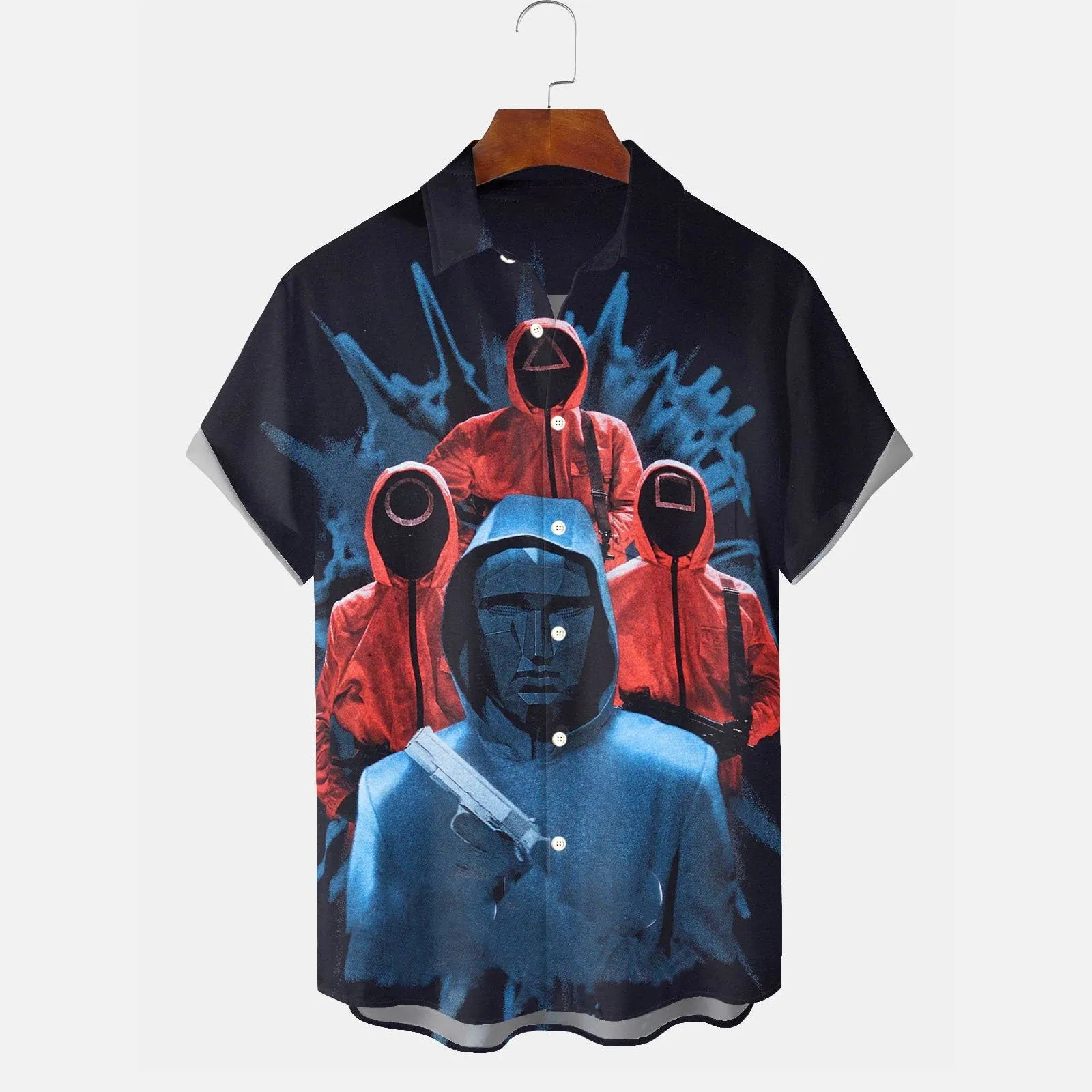 Jail Game Print Men's Button Pocket Short Sleeve Shirt