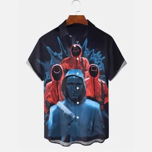 Jail Game Print Men's Button Pocket Short Sleeve Shirt