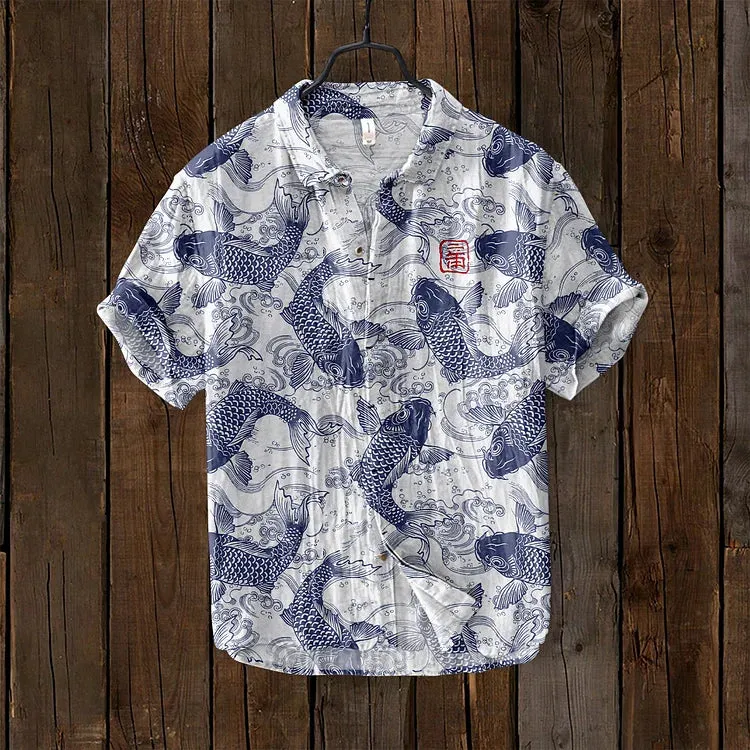 Japanese-inspired Osamu vintage fish linen shirt