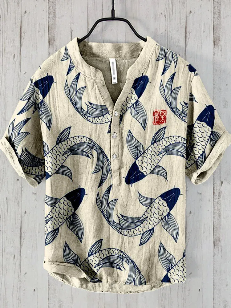 Japanese-inspired Osamu vintage fish linen shirt
