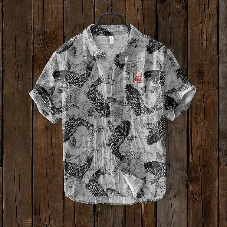 Japanese-inspired Osamu vintage fish linen shirt
